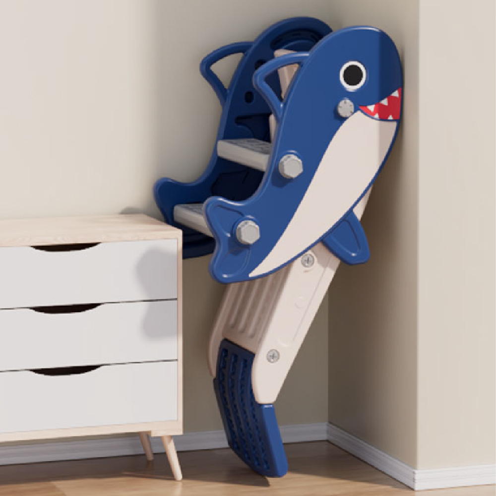 מגלשה מעוצבת מתקפלת לילדים עם כדורסל - דגם כרישון כחול – תמונה 2