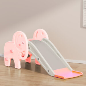 מגלשה מעוצבת מתקפלת עם כדורסל לילדים - דגם פילון ורוד