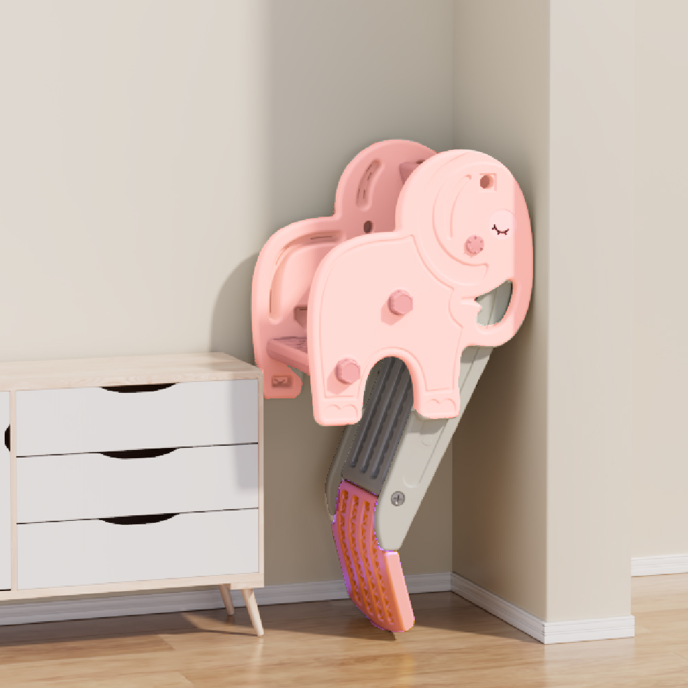 מגלשה מעוצבת מתקפלת עם כדורסל לילדים - דגם פילון ורוד – תמונה 2