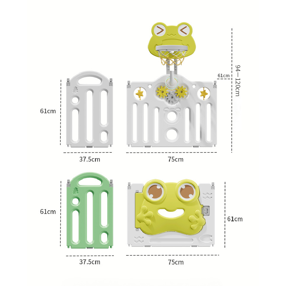 גדר מתקפלת 150/150 ס"מ לפעילות ומשחק עם מתקן כדורסל - דגם צפרדע בז' ולבן – תמונה 12