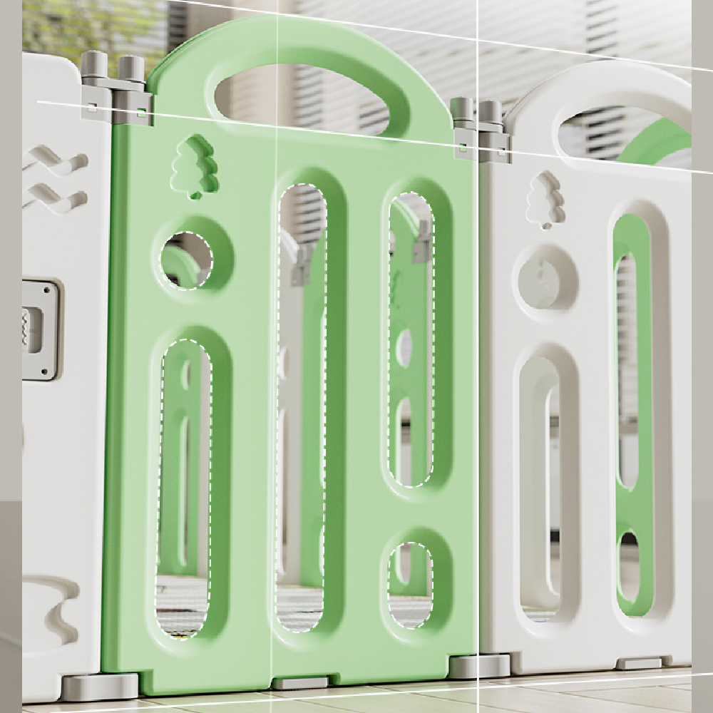 גדר מתקפלת 150/150 ס"מ לפעילות ומשחק עם מתקן כדורסל - דגם צפרדע בז' ולבן – תמונה 10