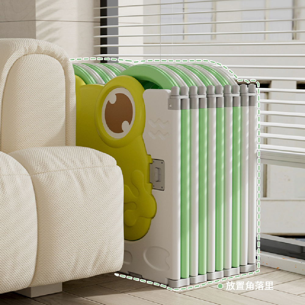 גדר מתקפלת 150/150 ס"מ לפעילות ומשחק עם מתקן כדורסל - דגם צפרדע בז' ולבן – תמונה 5