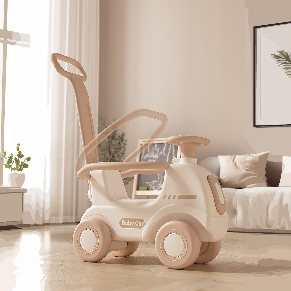 בימבה משולבת אוטו עם ידית להורה - צבע בז' ולבן – תמונה 3