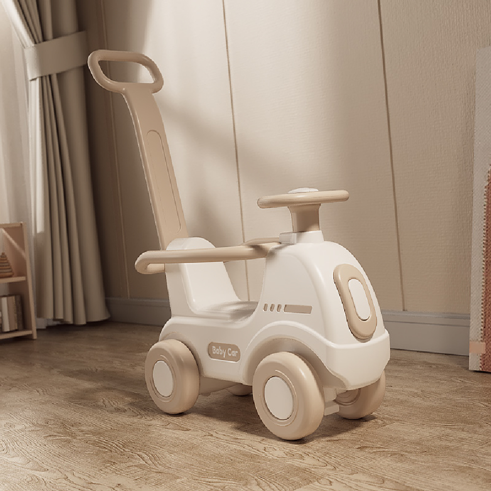 בימבה משולבת אוטו עם ידית להורה - צבע בז' ולבן – תמונה 2