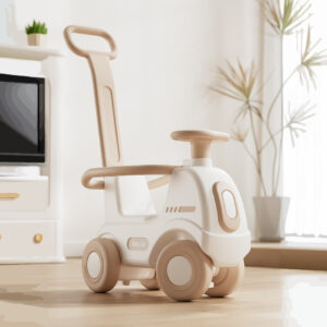 בימבה משולבת אוטו עם ידית להורה - צבע בז' ולבן