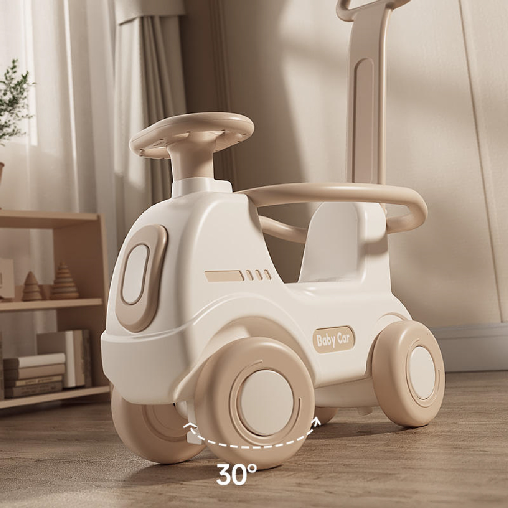 בימבה משולבת אוטו עם ידית להורה - צבע בז' ולבן – תמונה 4