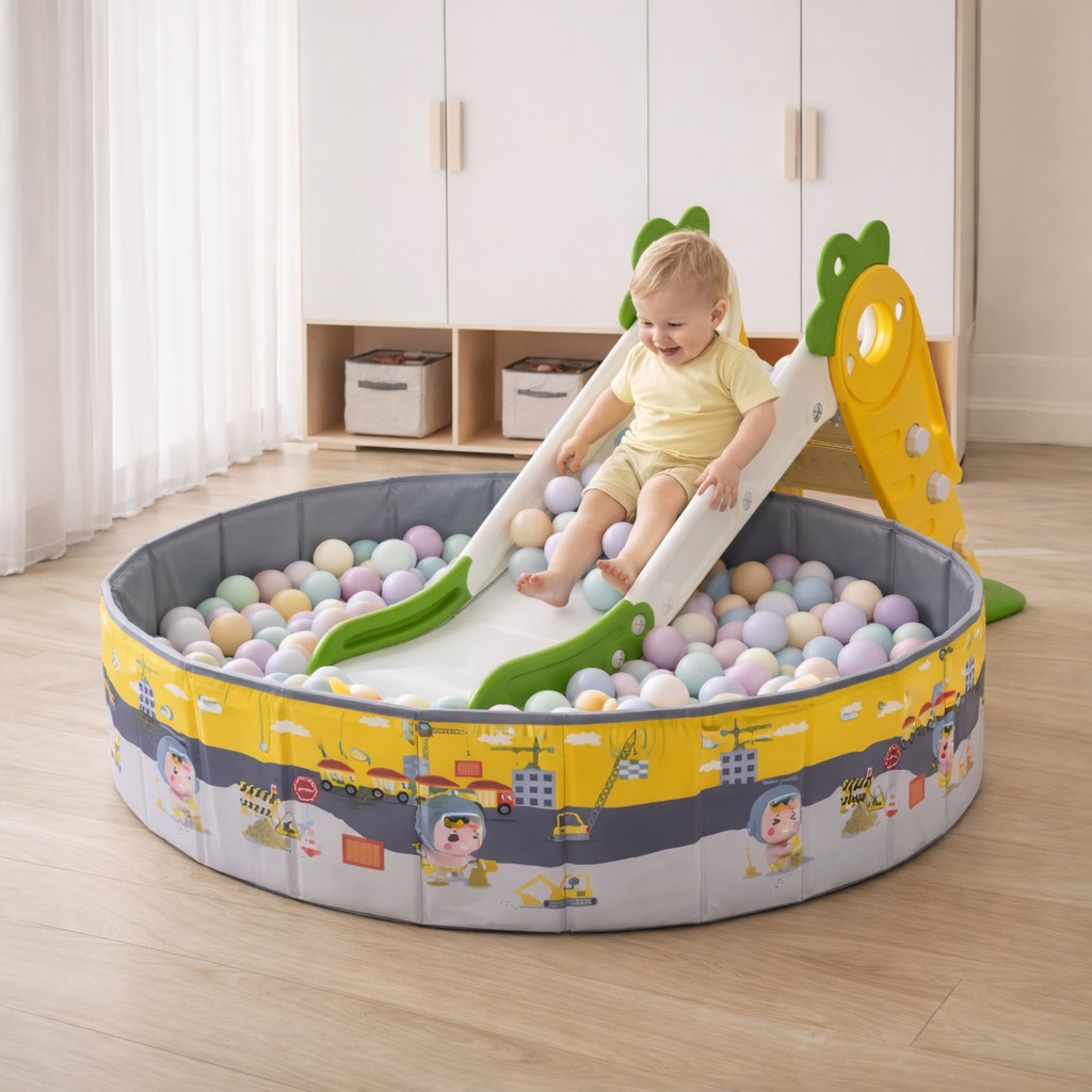 סט מגלשת ילדים דגם "גזר" ובריכת כדורים מתקפלת