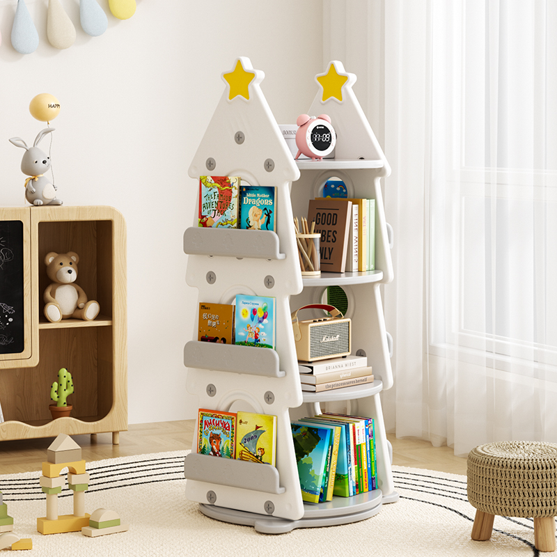 כוננית ספרים מעוצבת ומסתובבת לאחסון - עץ לבן