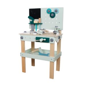 עמדת עבודה ונגרות עם כלים מעץ צבע תורכיז - רון