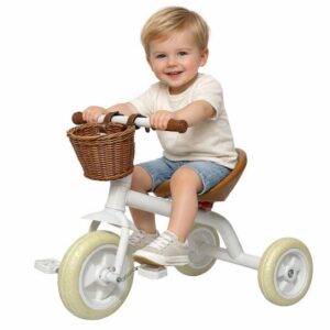 תלת אופן וינטג' עם סלסלת קש - לבן